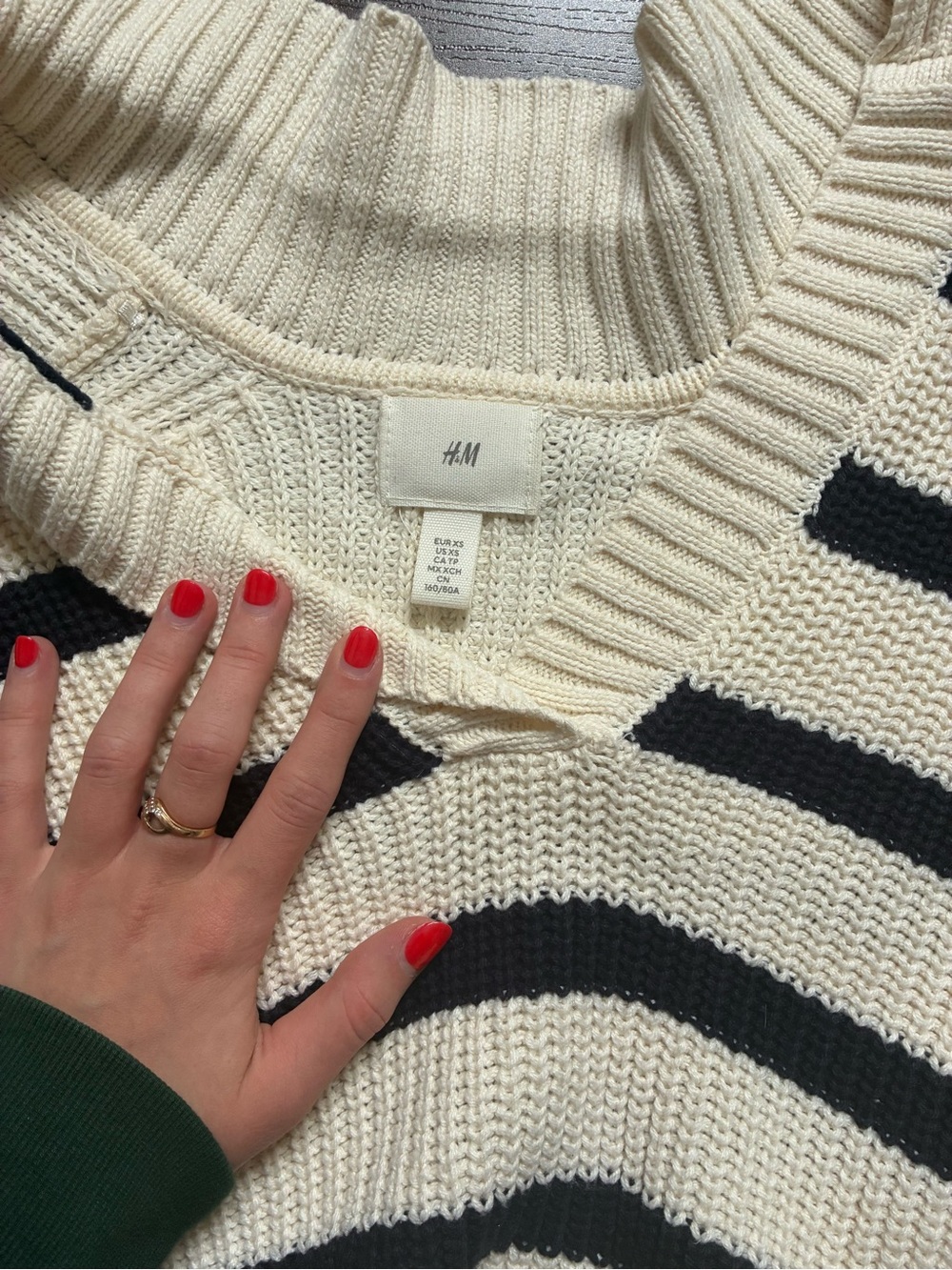 H&M Cream and Black Striped Crewneck Sweater
